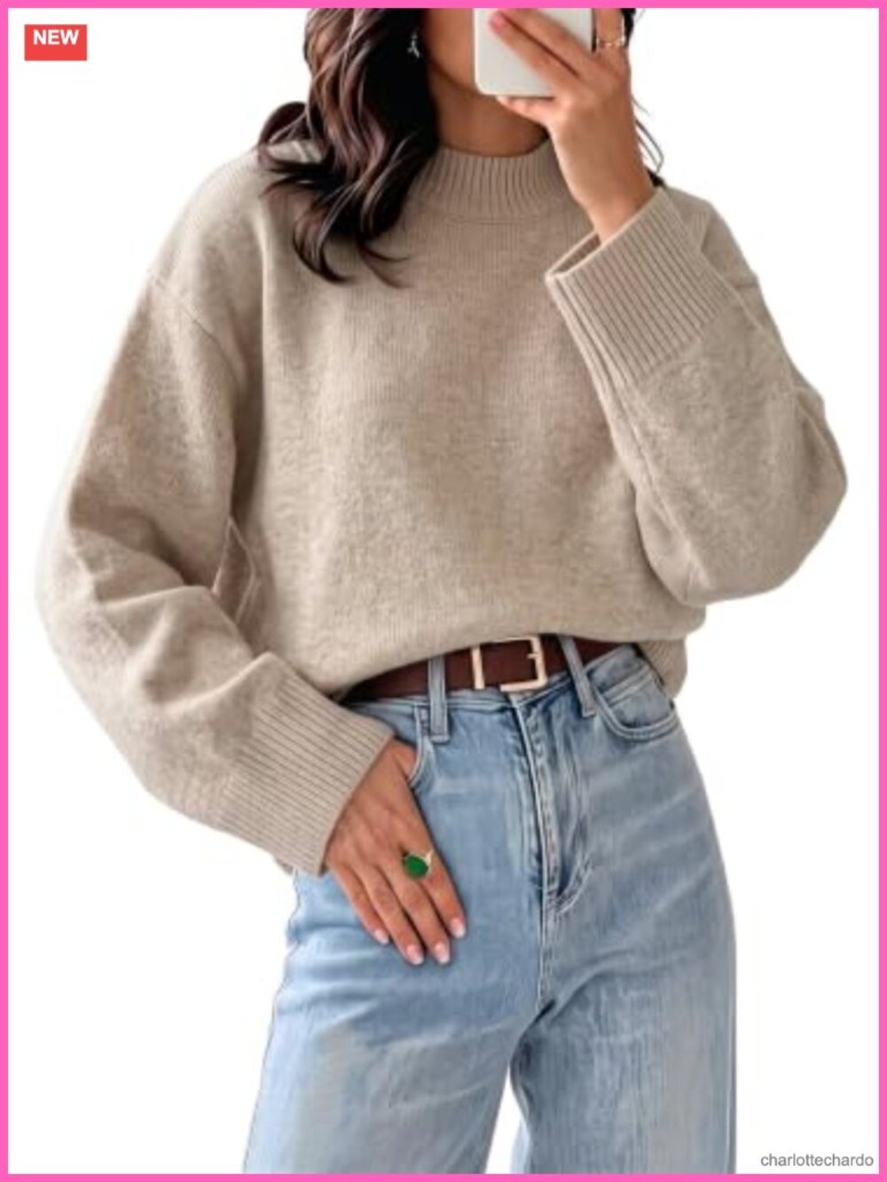 Oversized Batwing Sleeve Mock Neck Knit Pullover Sweater